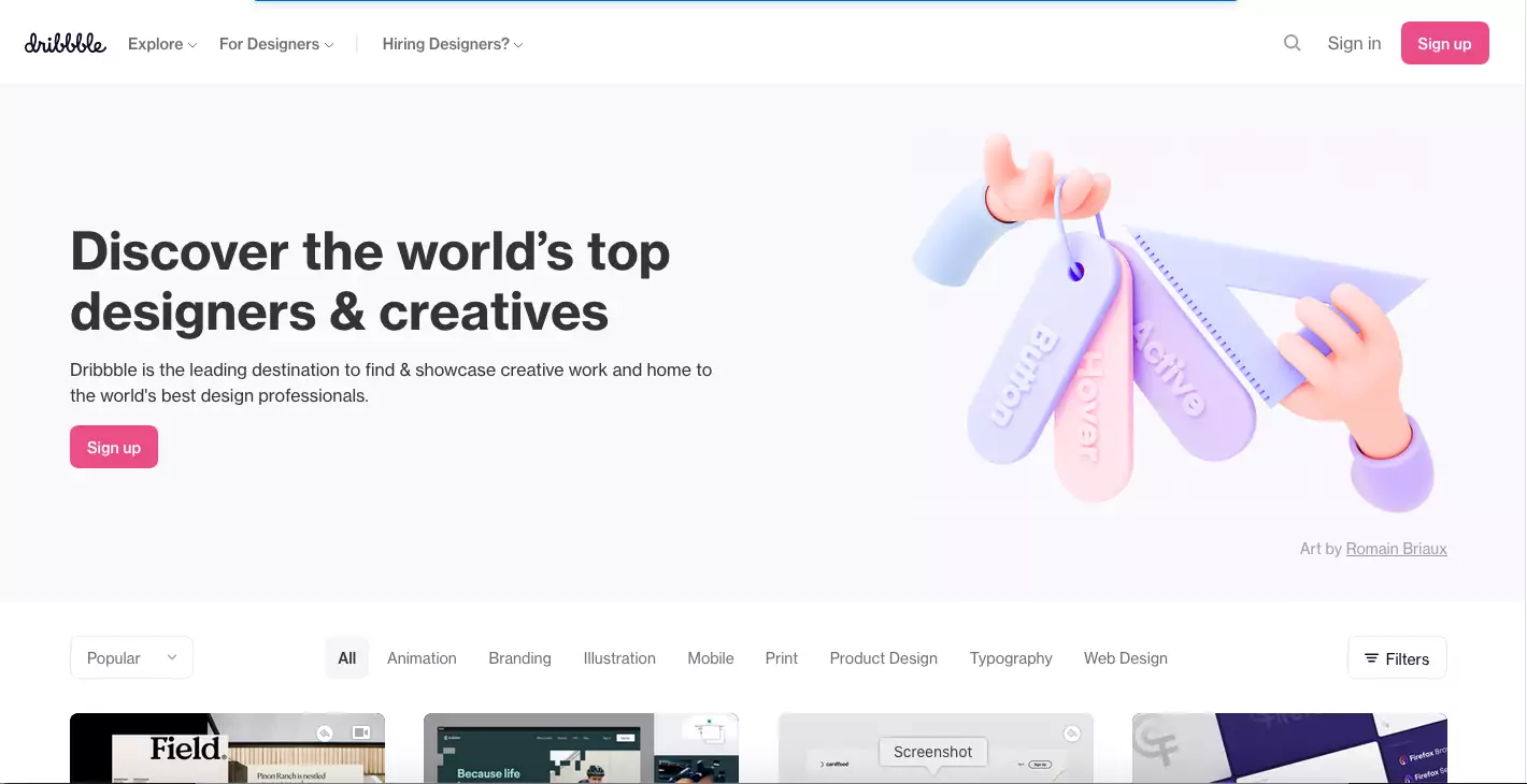 dribble's banner showcased as better freelancing websites for beginners