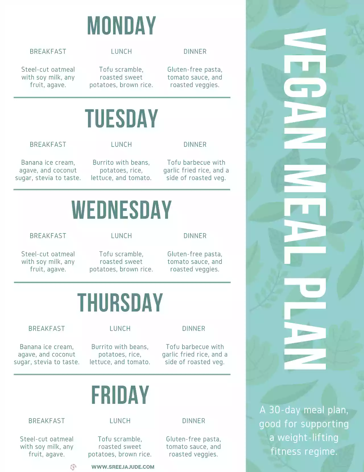 30 day vegan meal plan for weight loss infographic