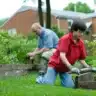 Grandfather and his grandson showing how to grow your own organic vegetables and herbs at home