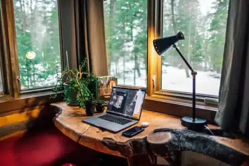 Desk with task lighting as an example of how to make your home office more productive and comfortable
