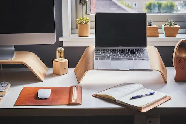 Home office space in front of a window