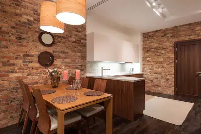 A small kitchen combined with a dining space.