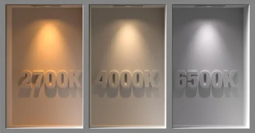 Comparison of warm, neutral, and cool white lighting temperatures in Kelvin, showing how lighting design affects mood and comfort.