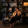 Woman relaxing and reading under warm, soft lighting, demonstrating how lighting design can transform your mood and create calm.