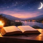 Open Bible with candle at night symbolizing Bible verses for anxiety and fear at night bringing peace and calm