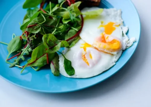 boiled eggs with avocado and greens diabetes friendly meal