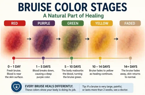 bruise color stages healing from purple to yellow over time