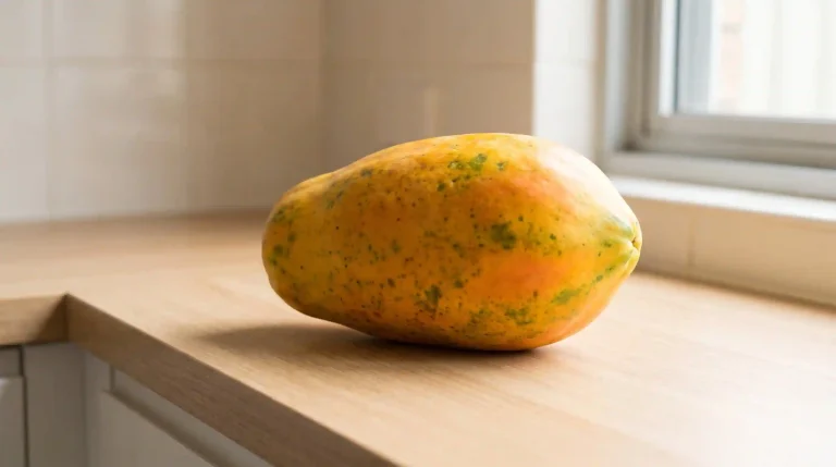 Ripe papaya with yellow and yellow-orange skin showing signs of papaya ripeness